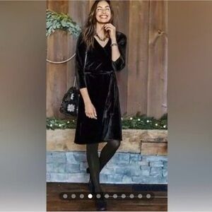Black Velvet Anthropologie J. Jill Wrap Dress Long Sleeves V Neck Tassel…